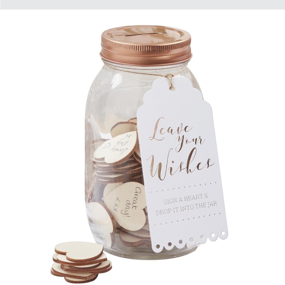 Ginger Ray Wish Jar Wedding Guest Book Alternative Wooden Hearts